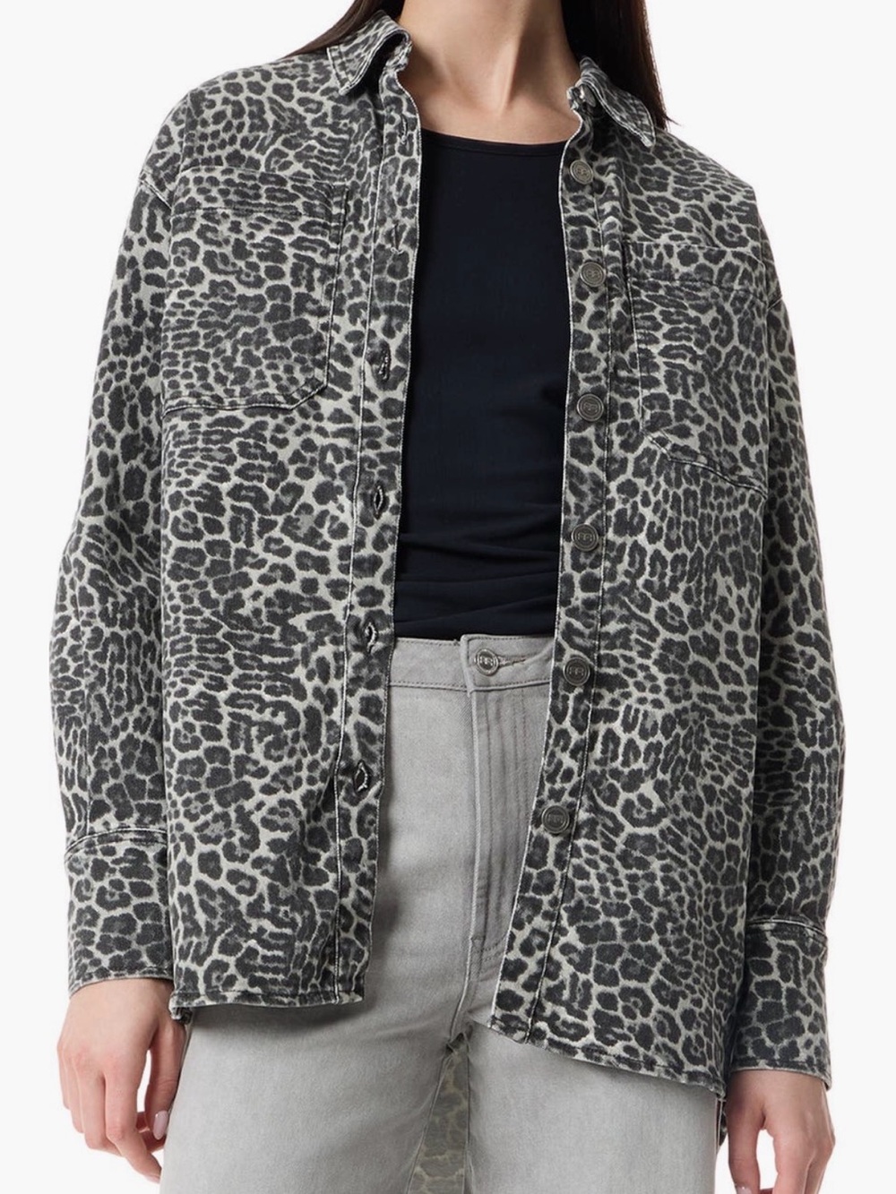 NEW Robert Rodriguez Leopard Print Denim Shacket NWT Grey Black Small
